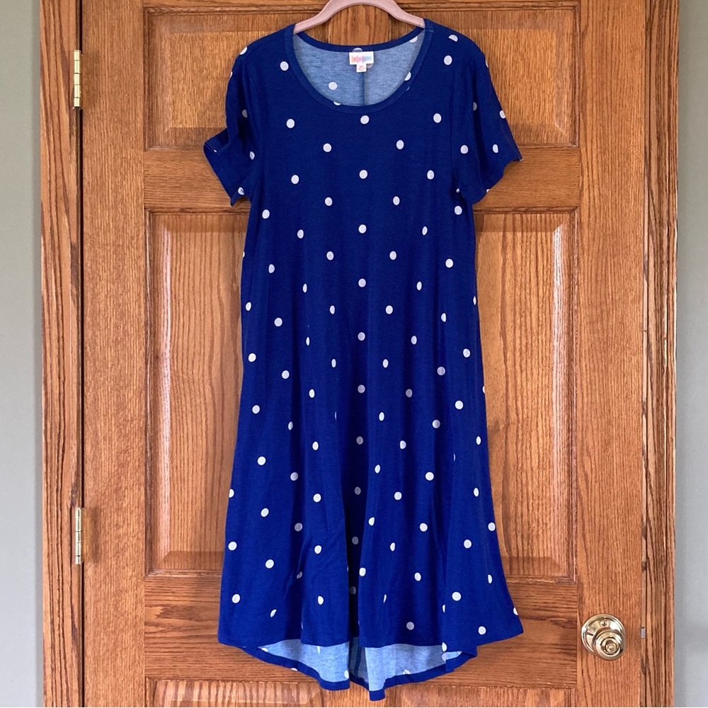 5/$15 LuLaRoe Blue & White Polka Dot High-Low Carly Dress XS